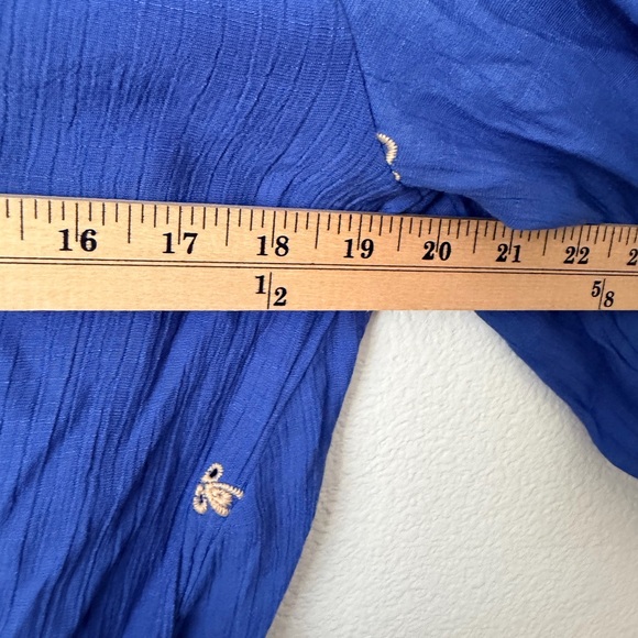 Fig & Flower Blue/Brown Embroidery 3/4 Sleeve Blouse Tunic Top Boho Sz Small - Picture 7 of 10